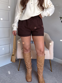 Winnie Cotton Gingham Contrast Trim Shorts (Brown/Multi)