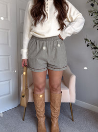 Winnie Cotton Gingham Contrast Trim Shorts (Olive/Multi)