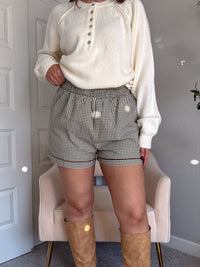 Winnie Cotton Gingham Contrast Trim Shorts (Olive/Multi)