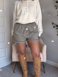 Winnie Cotton Gingham Contrast Trim Shorts (Olive/Multi)
