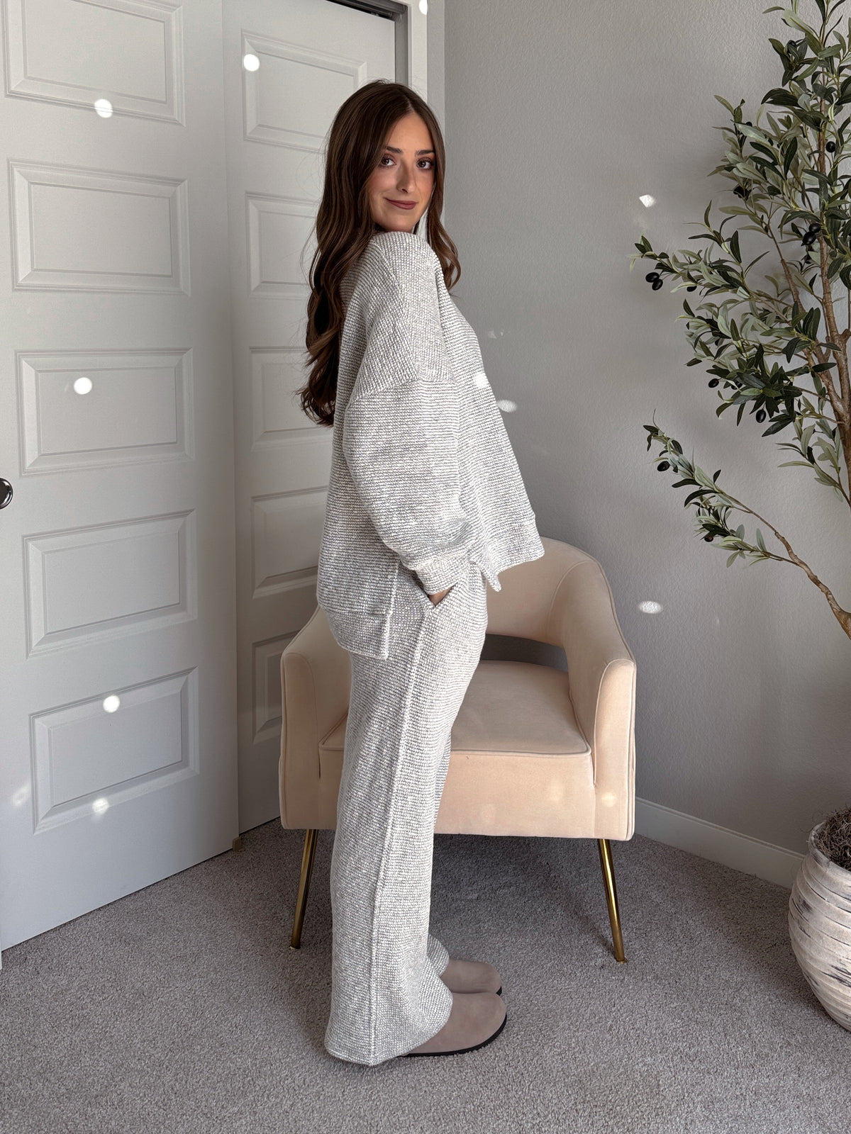 Winslow Marina Textured Wide-Leg Cotton Lounge Pants (Cream/Black)