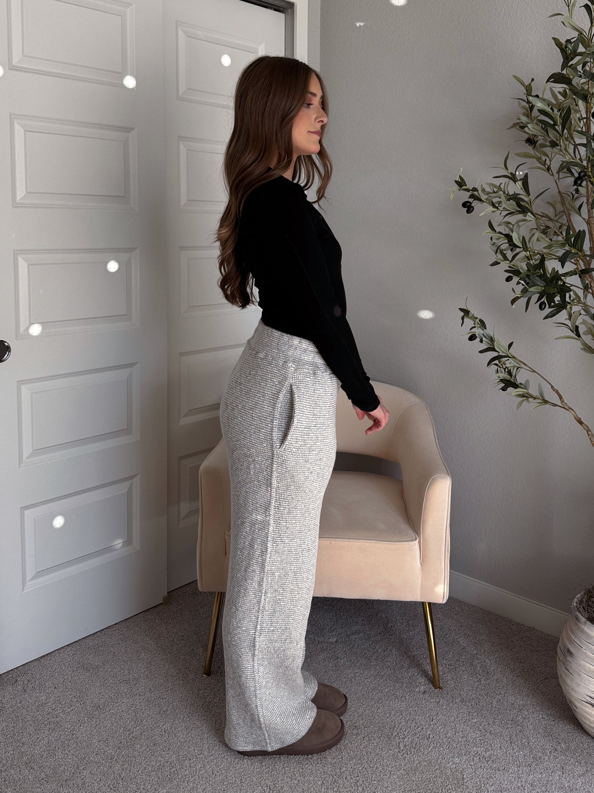 Winslow Marina Textured Wide-Leg Cotton Lounge Pants (Cream/Black)
