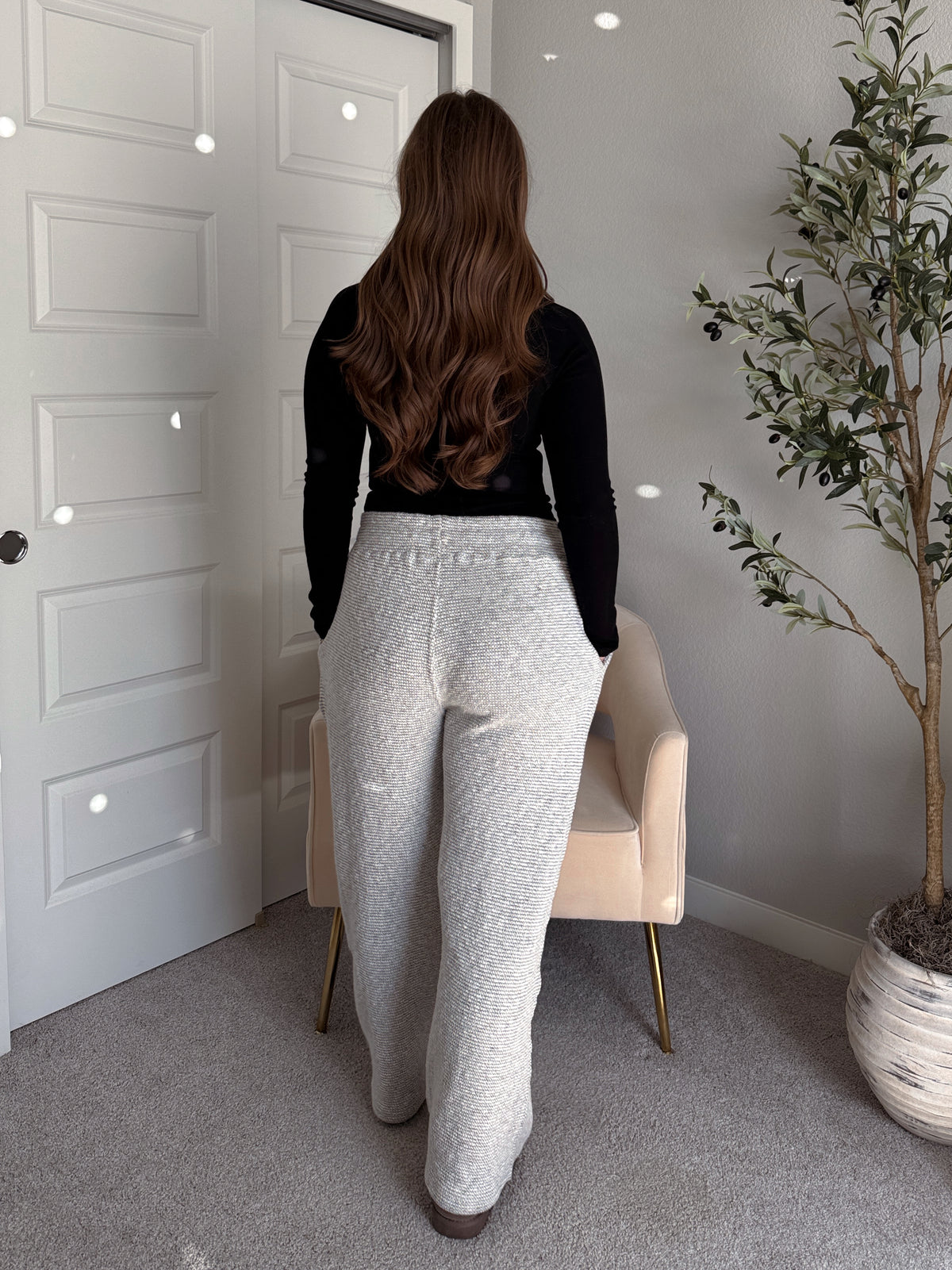 Winslow Marina Textured Wide-Leg Cotton Lounge Pants (Cream/Black)