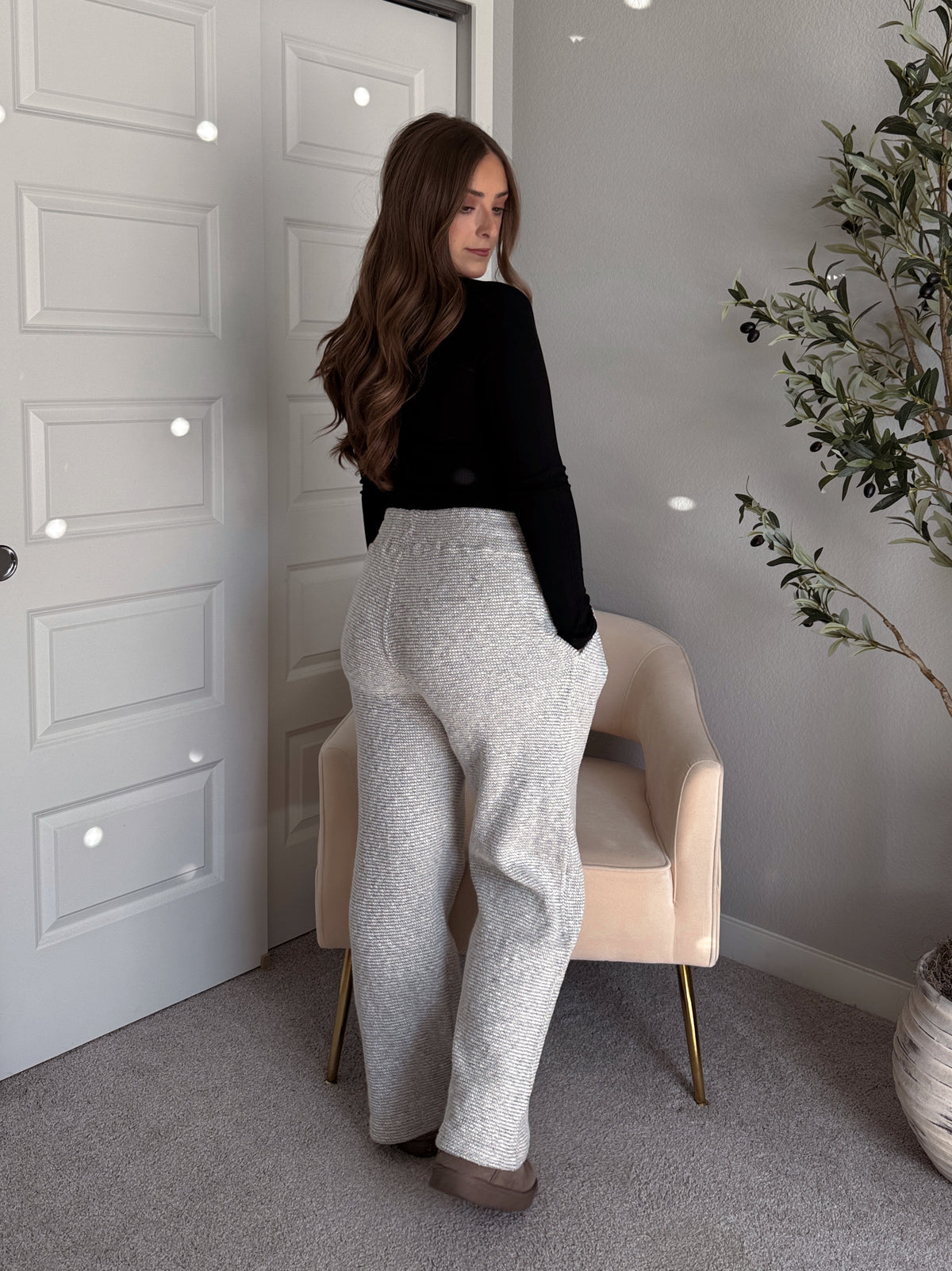 Winslow Marina Textured Wide-Leg Cotton Lounge Pants (Cream/Black)