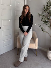 Winslow Marina Textured Wide-Leg Cotton Lounge Pants (Cream/Black)