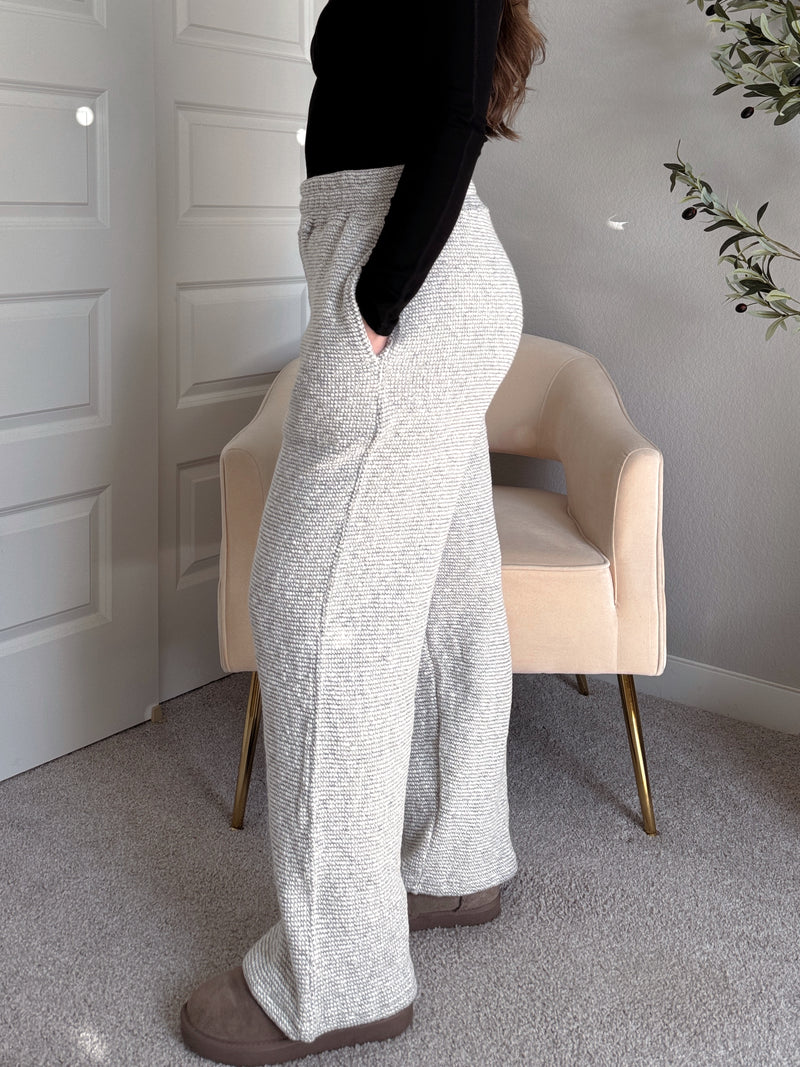 Winslow Marina Textured Wide-Leg Cotton Lounge Pants (Cream/Black)