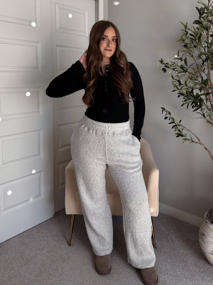Winslow Marina Textured Wide-Leg Cotton Lounge Pants (Cream/Black)