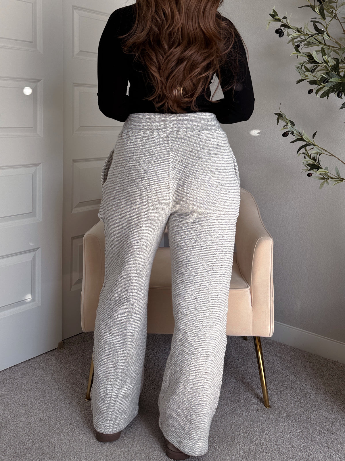 Winslow Marina Textured Wide-Leg Cotton Lounge Pants (Cream/Black)