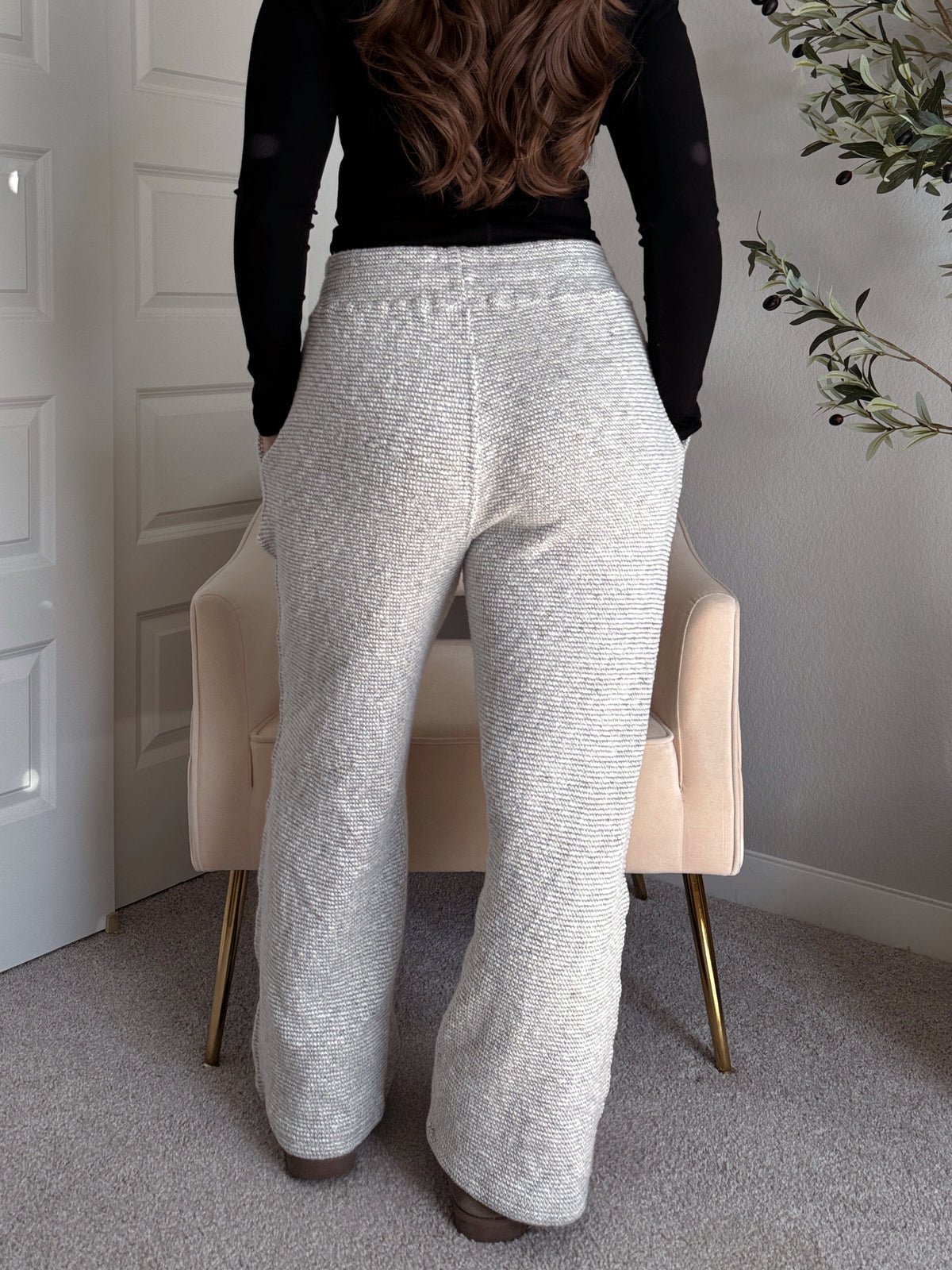 Winslow Marina Textured Wide-Leg Cotton Lounge Pants (Cream/Black)
