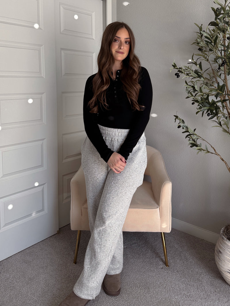 Winslow Marina Textured Wide-Leg Cotton Lounge Pants (Cream/Black)