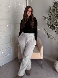 Winslow Marina Textured Wide-Leg Cotton Lounge Pants (Cream/Black)