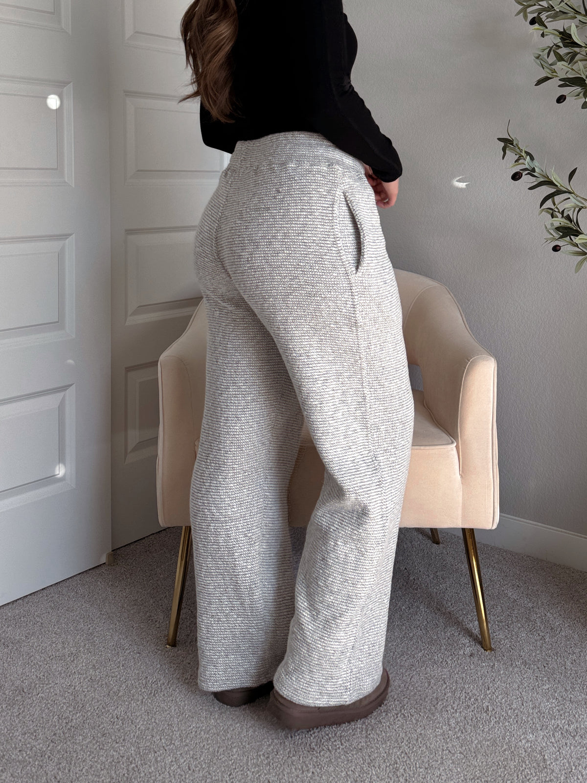 Winslow Marina Textured Wide-Leg Cotton Lounge Pants (Cream/Black)