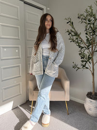 Winter Meadow Oversized Cable Knit Button Down Cardigan (Heather Gray)