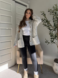 Winter Meadow Oversized Cable Knit Button Down Cardigan (Heather Gray)