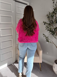 Winterberry Plush Long-Pile Knit Cardigan (Pink)