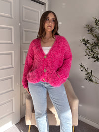Winterberry Plush Long-Pile Knit Cardigan (Pink)