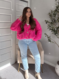 Winterberry Plush Long-Pile Knit Cardigan (Pink)