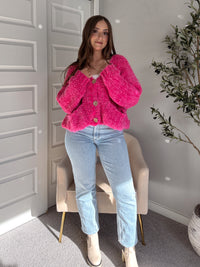 Winterberry Plush Long-Pile Knit Cardigan (Pink)