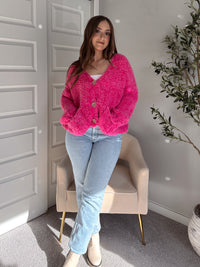 Winterberry Plush Long-Pile Knit Cardigan (Pink)