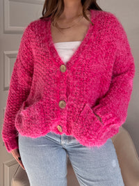Winterberry Plush Long-Pile Knit Cardigan (Pink)
