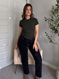Zuri Essential Micro-Ribbed Short Sleeve Basic Tee (Deep Forest)