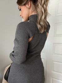Better Together Mock Neck Sweater Dress Set with Long Sleeve Shrug Top (Pebble) | La Belle Boutique: Neutral Women's Online Clothing Boutique