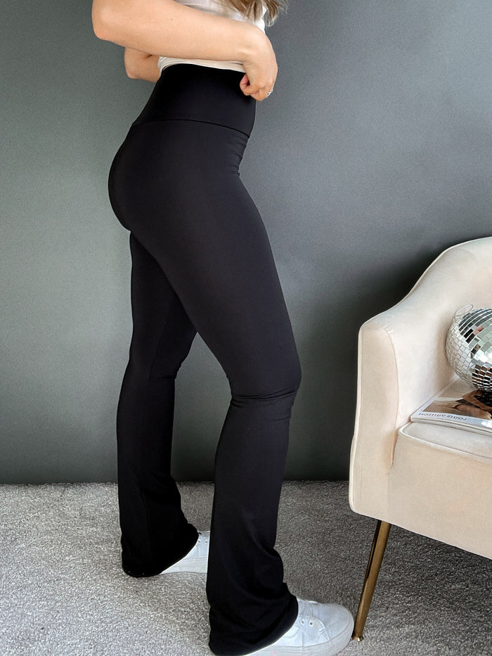 Blake Seamless High-waisted Flare Leggings (Black) | LA Belle Boutique: Neutral Women's Online Clothing Boutique