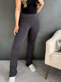Blake Seamless High-waisted Flare Leggings (Charcoal) | La Belle Boutique: Neutral Women's Online Clothing Boutique