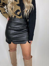Chloe Croc Print Faux Leather Mini Skirt (Black) | La Belle Boutique: Trendy Women's Online Clothing Boutique