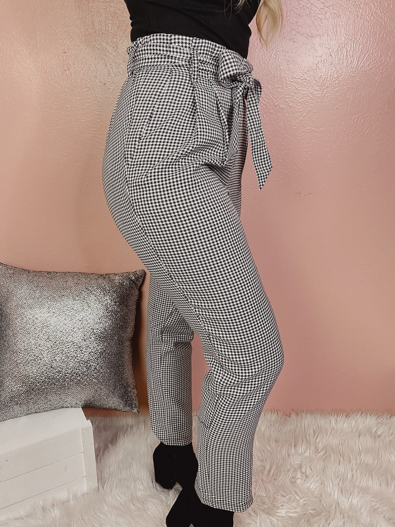 Let's Talk Business Houndstooth High-Waisted Trousers (Ivory/Black)