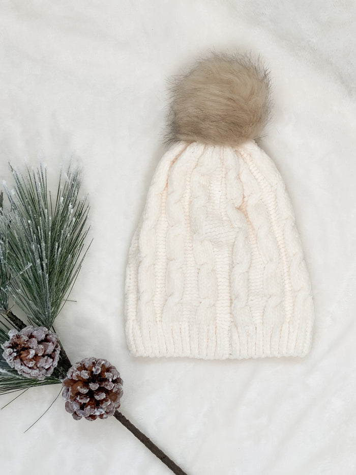 Let It Snow Chenille Beanie (Ivory)