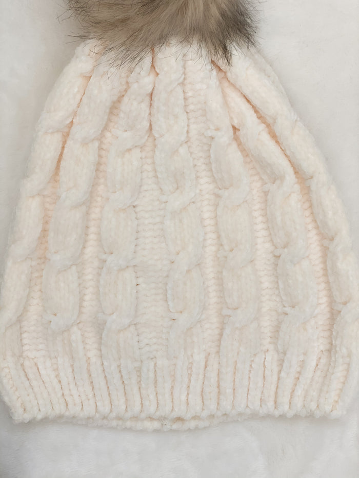 Let It Snow Chenille Beanie (Ivory)