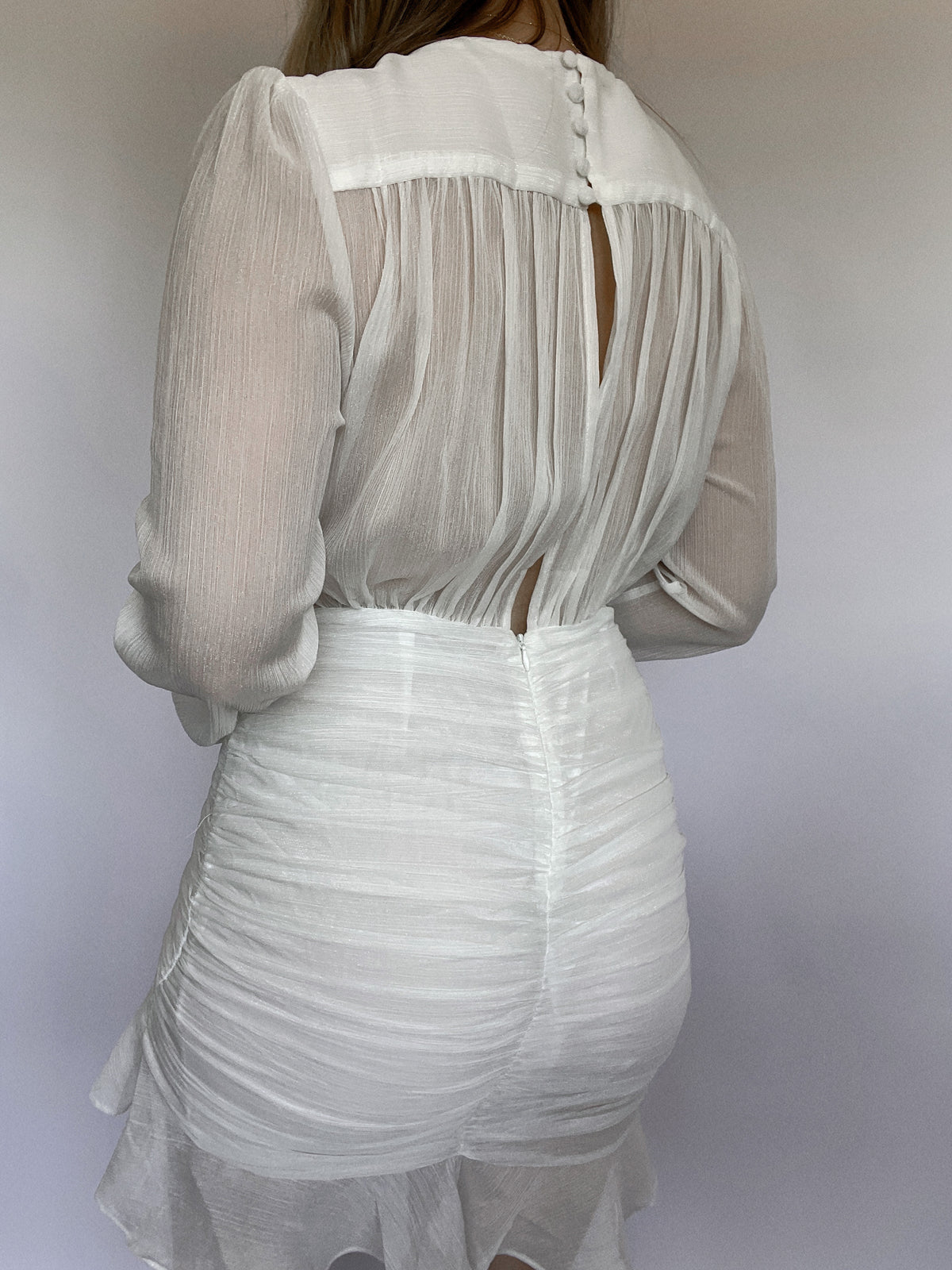 Lovestruck Long Sleeve Ruched Mini Dress (Ivory) – La Belle Boutique