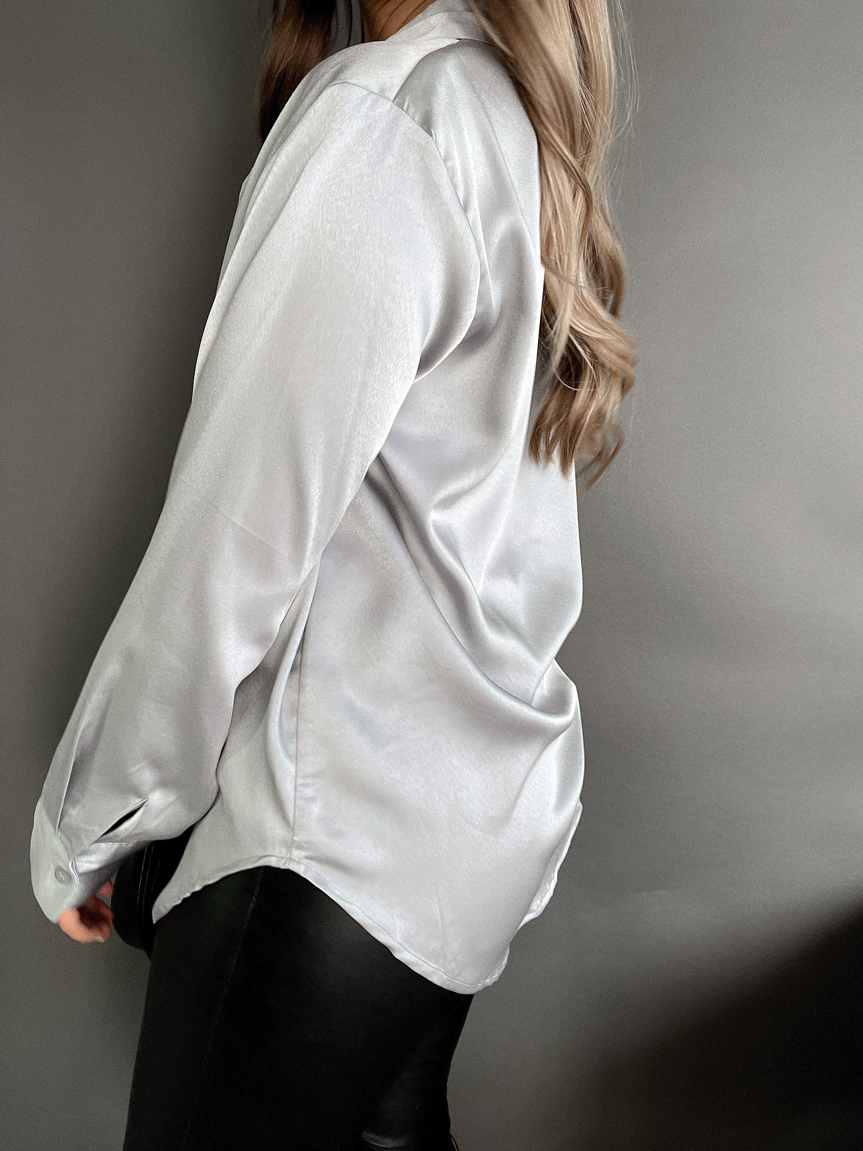 white satin button up shirt