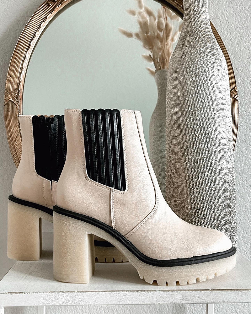 The Anastasia Paneled Platform Boots (Beige/Black) | La Belle Boutique: Neutral Women's Online Clothing Boutique