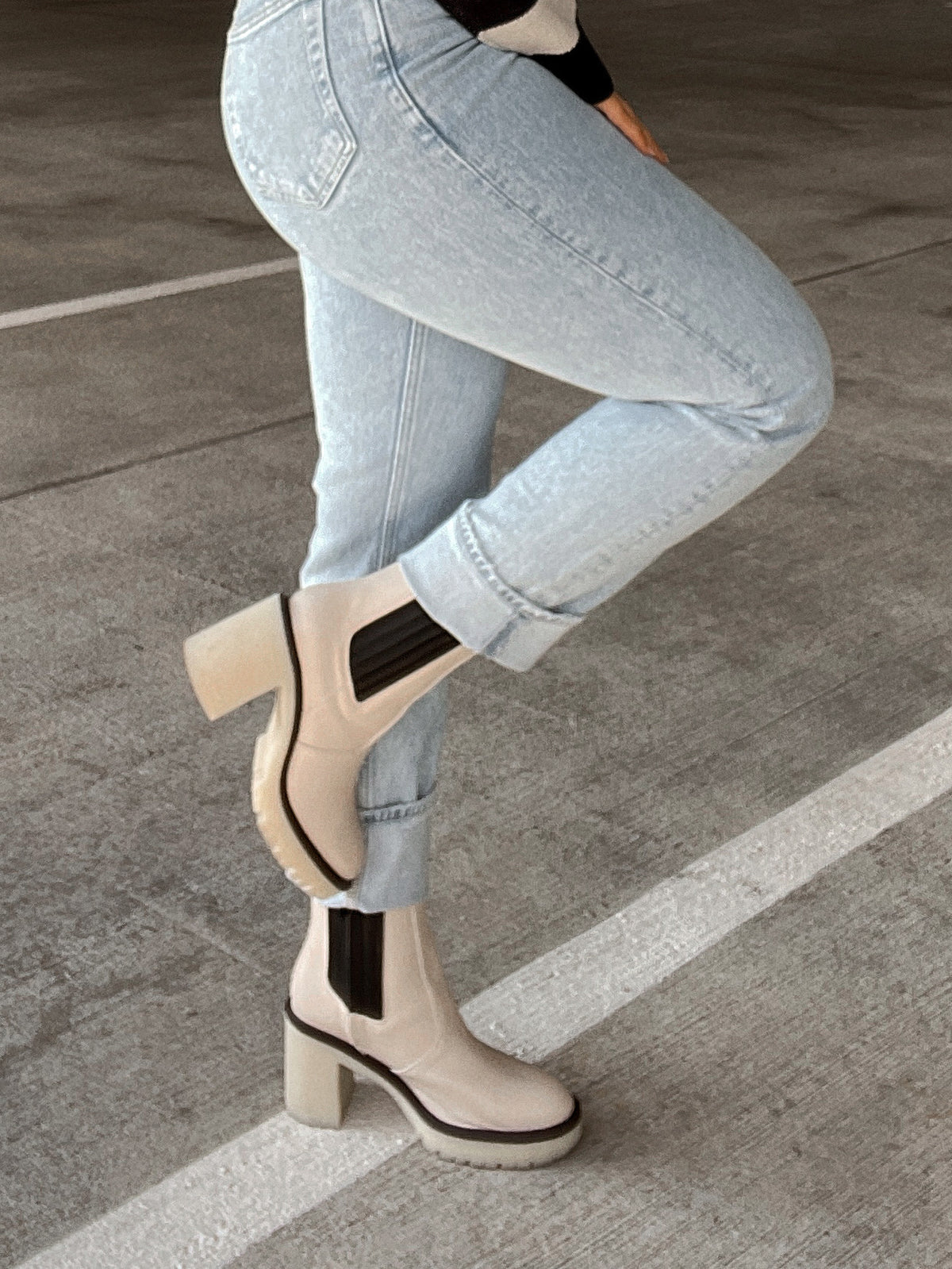 The Anastasia Paneled Platform Boots (Beige/Black) | La Belle Boutique: Neutral Women's Online Clothing Boutique
