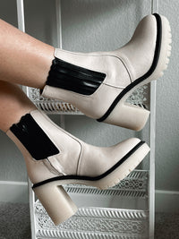 The Anastasia Paneled Platform Boots (Beige/Black) | La Belle Boutique: Neutral Women's Online Clothing Boutique
